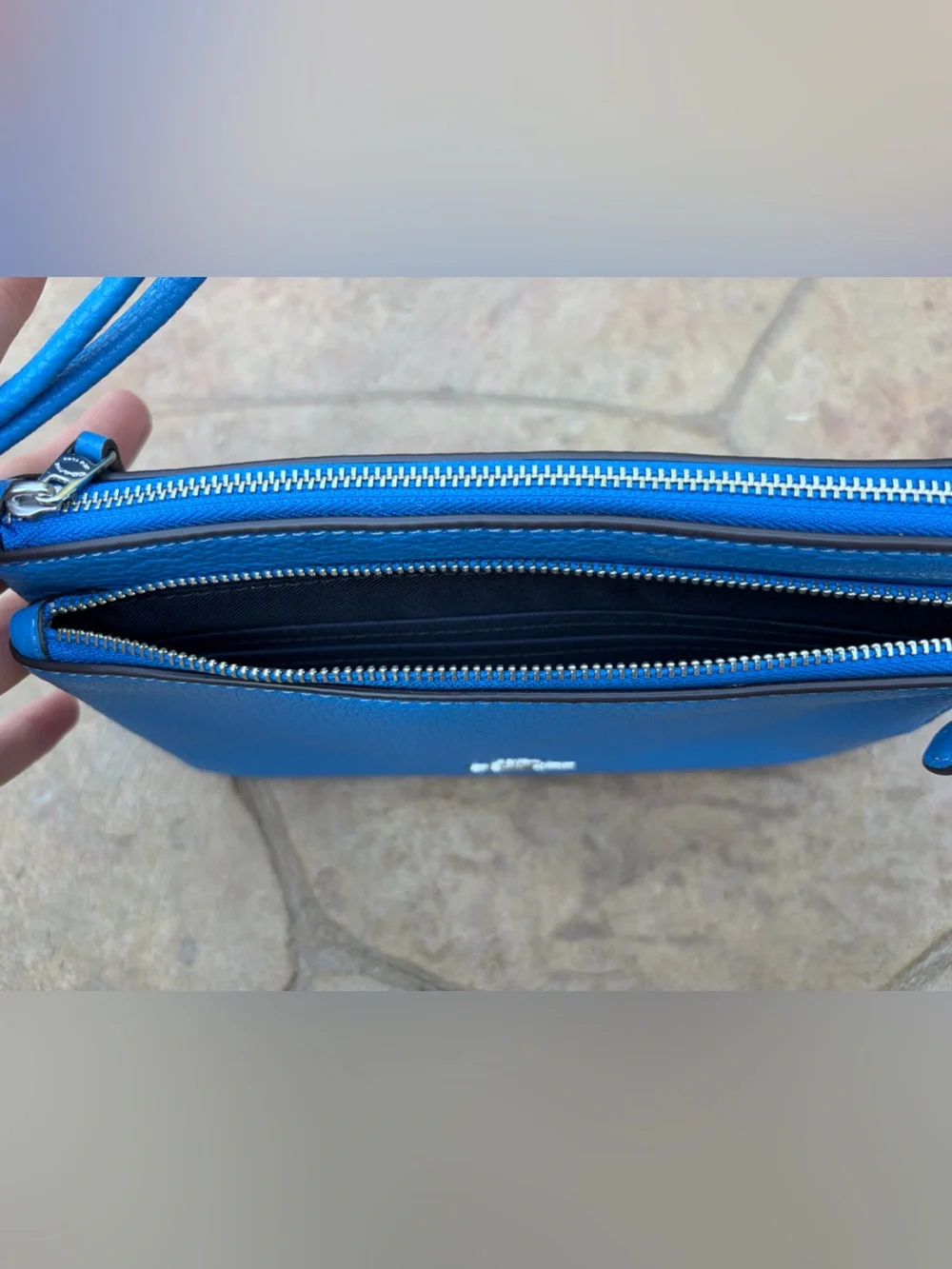COACH Pebbled Leather Wristlet in Racer Blue